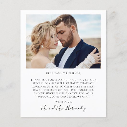 Budget Elegant Script Weduwfoto Hartelijk kaart (Achterkant)