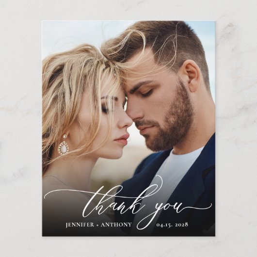 Budget Elegant Script Weduwfoto Hartelijk kaart (Voorkant)