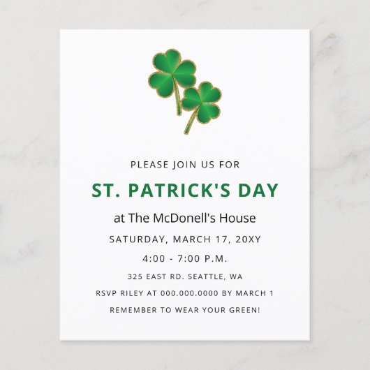Budget Elegant Shamrock St Patricks Day Uitnodigin (Voorkant)