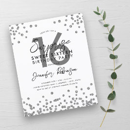 Budget Elegant Silver Confetti Sweet 16 Invite