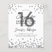 Budget Elegant Silver Confetti Sweet 16 Invite (Voorkant)