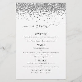 Budget Elegant Silver Glitter Wedding Menu