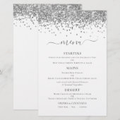 Budget Elegant Silver Glitter Wedding Menu (Voorkant / Achterkant)