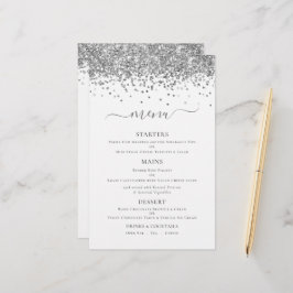 Budget Elegant Silver Glitter Wedding Menu