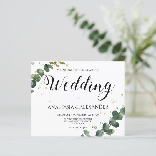 BUDGET/Elegant simpele trouwuitnodiging. (Staand voorkant)