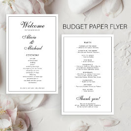Budget elegant simple black white wedding program flyer