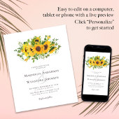 Budget Elegant Sunflower Wedding Uitnodiging