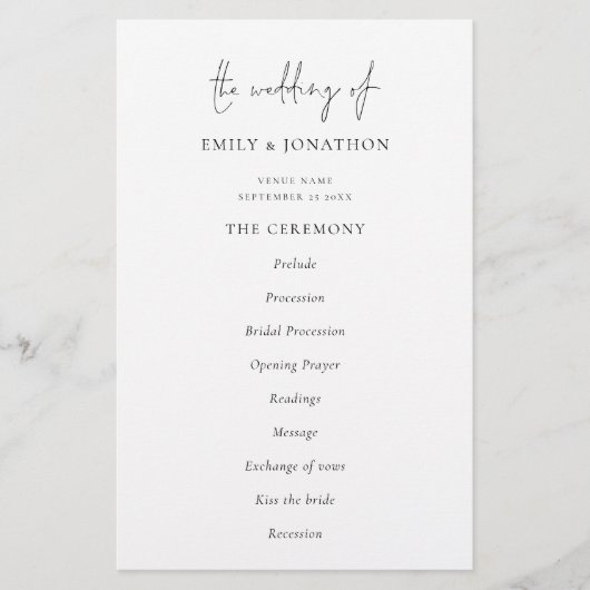Budget Elegant Text Black White Wedding Programme (Voorkant)