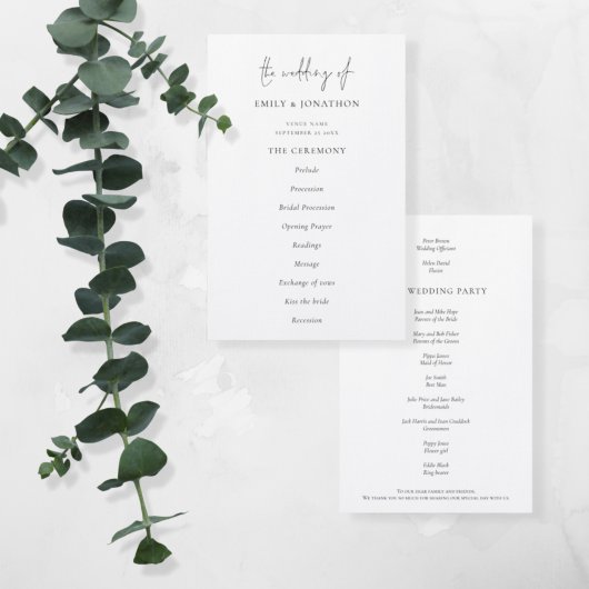 Budget Elegant Text Black White Wedding Programme