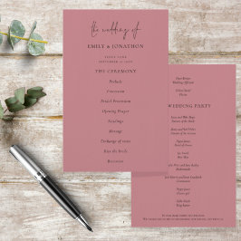 Budget Elegant Text Dusty Roos Wedding Programme