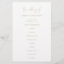 Budget Elegant Text Gold White Wedding Programme