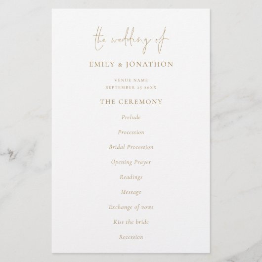 Budget Elegant Text Gold White Wedding Programme (Voorkant)
