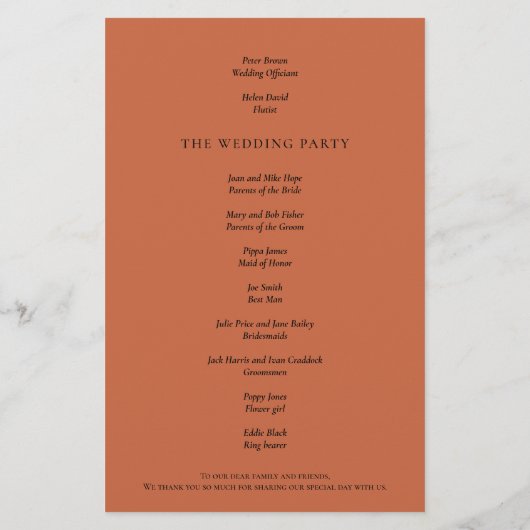 Budget Elegant Text Terracotta Wedding Programme (Achterkant)