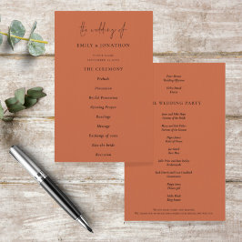 Budget Elegant Text Terracotta Wedding Programme