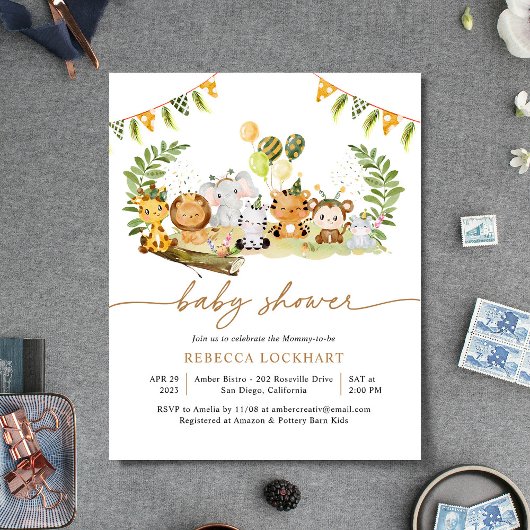 Budget Elegant Tropical Safari Baby shower Invite