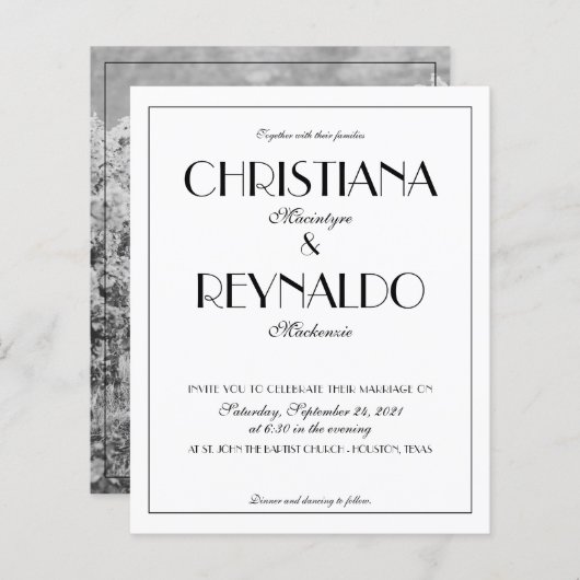 BUDGET Elegant Typografie Art Deco Foto Weddenscha (Voorkant / Achterkant)