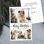 Budget Elegant Typografie Collage Kerstmis Kaart<br><div class="desc">Begroting Elegant, Modern Black en White 4 Foto Collage Merry Kerstscript Holiday goedkope thin card. Deze festieve, imimalistische, grillige vier (4) fotovakantie-sjabloon is voorzien van een fotocollage, een sneeuwvlok en zegt vrolijk kerstfeest! ***GELIEVE OPMERKING TE MAKEN! *** BUDGET PAPIER/FLYER IS PAPIER THIN. *** UPGRADE HET PAPIER VOOR EEN THICKER PAPIER....</div>