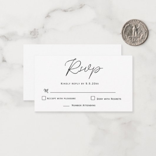 Budget Elegant Typography Wedding RSVP Kaarten Notitiekaartje (Voorkant / Achterkant in situ)