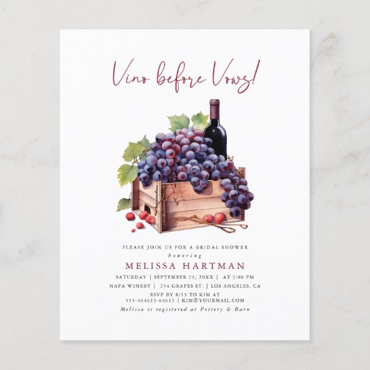 Budget Elegant Vino voor geloften Vrijgezellenfees Flyer (Voorkant)