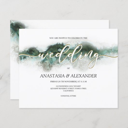 BUDGET/Elegant waterverf bruiloft uitnodiging. (Voorkant / Achterkant)