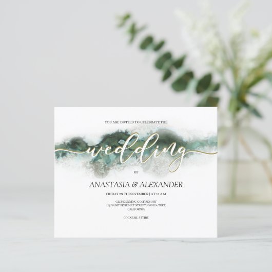 BUDGET/Elegant waterverf bruiloft uitnodiging. (Staand voorkant)