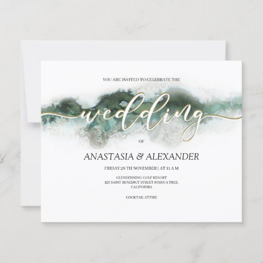 BUDGET/Elegant waterverf bruiloft uitnodiging. (Voorkant)