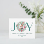 Budget Elegant Waterverf JOY & Foto Kerstmis Feestdagenkaart (Staand voorkant)