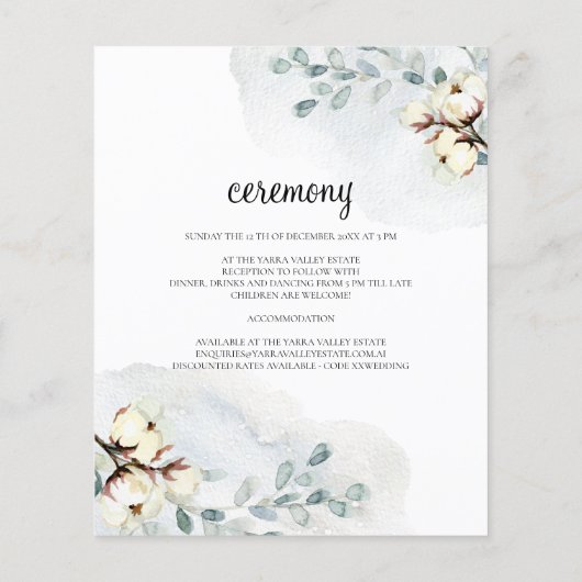 Budget/Elegant Wedding Details Card. Flyer (Achterkant)