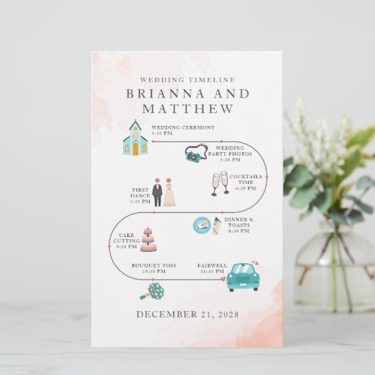 Budget Elegant Wedding Icons Itinerary Programme Briefpapier (Staand voorkant)