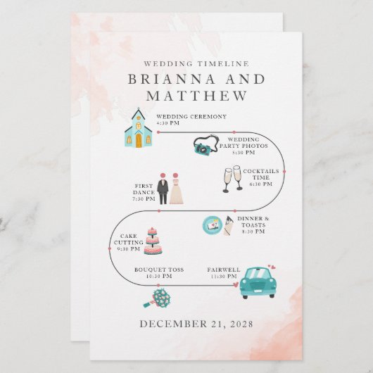 Budget Elegant Wedding Icons Itinerary Programme Briefpapier (Voorkant / Achterkant)