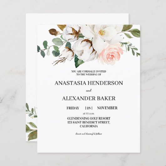 BUDGET Elegant Wedding Invitation. (Voorkant / Achterkant)