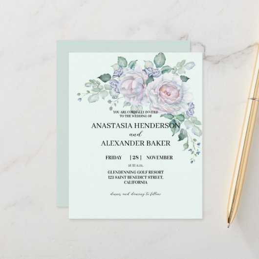 BUDGET Elegant Wedding Invitation. (Voorkant / Achterkant in situ)