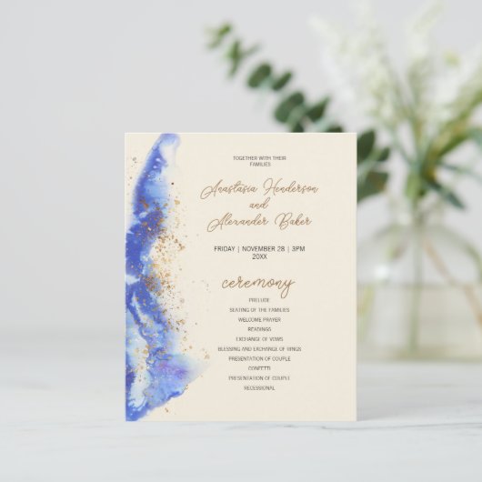 Budget Elegant Wedding Program card. (Staand voorkant)