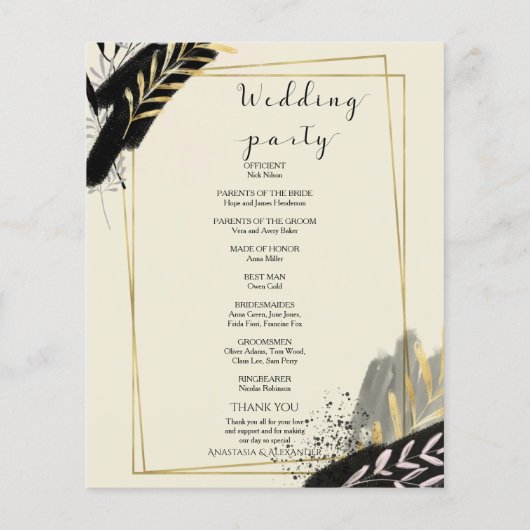 Budget Elegant Wedding Program card. Flyer (Achterkant)