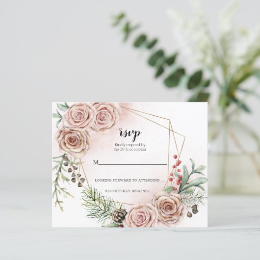 Budget Elegant Wedding RSVP Card. (Staand voorkant)