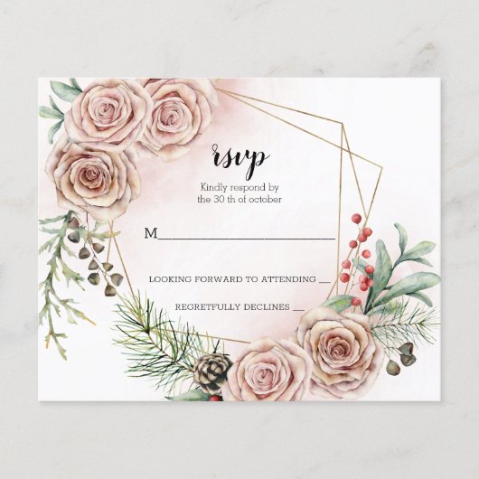 Budget Elegant Wedding RSVP Card. (Voorkant)