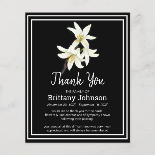 Budget Elegant White Lilly Funeral Dank u (Voorkant)