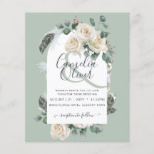 BUDGET Elegant White Roses Arch Wedding Invite
