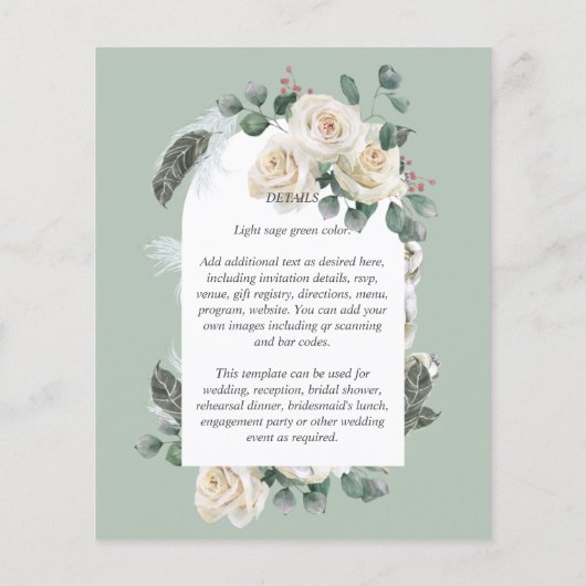 BUDGET Elegant White Roses Arch Wedding Invite Flyer (Achterkant)