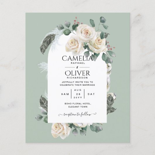 BUDGET Elegant White Roses Arch Wedding Invite Flyer (Voorkant)