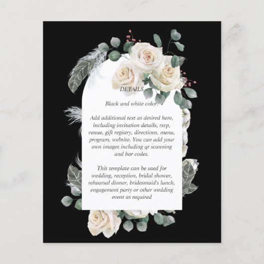 BUDGET Elegant White Roses Arch Wedding Invite Flyer (Achterkant)