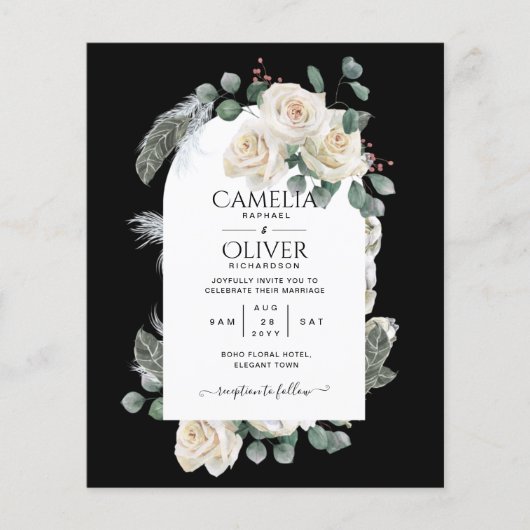 BUDGET Elegant White Roses Arch Wedding Invite Flyer (Voorkant)