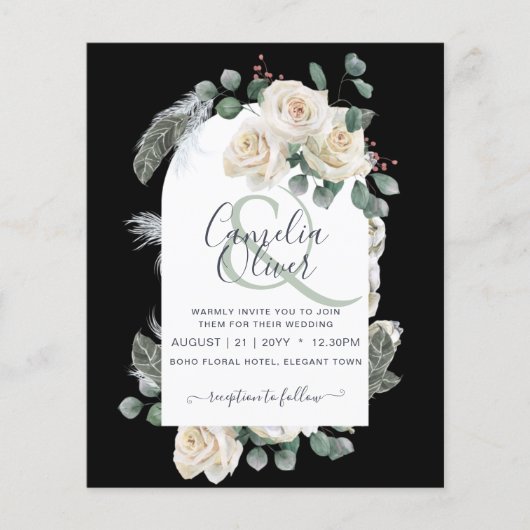 BUDGET Elegant White Roses Arch Wedding Invite Flyer (Voorkant)