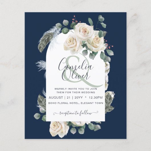 BUDGET Elegant White Roses Arch Wedding Invite Flyer (Voorkant)
