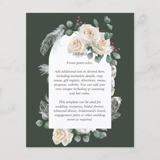 BUDGET Elegant White Roses Arch Wedding Invite Flyer (Achterkant)