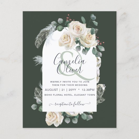 BUDGET Elegant White Roses Arch Wedding Invite Flyer (Voorkant)