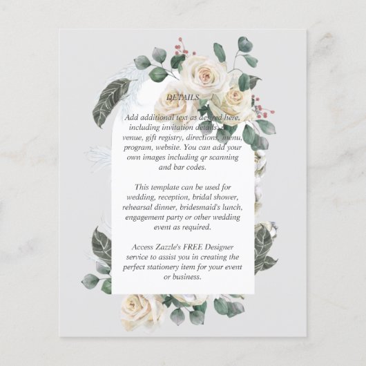 BUDGET Elegant White Roses Arch Wedding Invite Flyer (Achterkant)