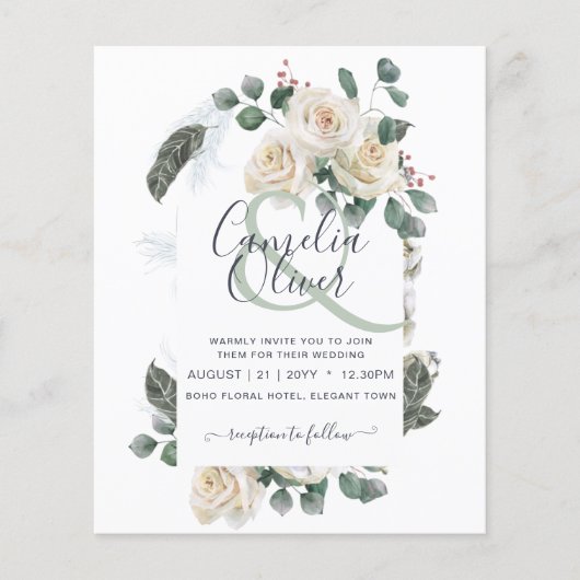 BUDGET Elegant White Roses Arch Wedding Invite Flyer (Voorkant)