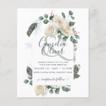 BUDGET Elegant White Roses Arch Wedding Invite
