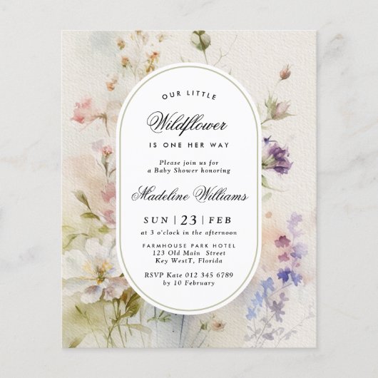 Budget Elegant Wildflower Baby shower Invitation (Voorkant)